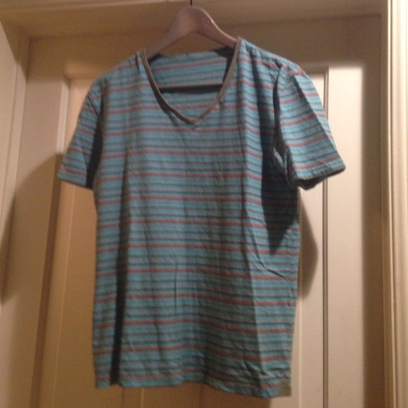 Vintage teal stripe v-neck