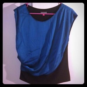 Blue and black asymmetrical blouse