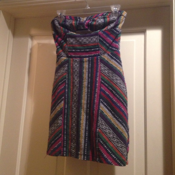 Strapless embroidered mini dress