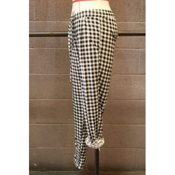 Pants & Jumpsuits Black White Checkered Drawstring Joggers Pants