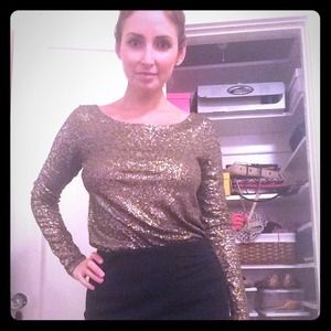 J crew bronze long sleeve sequin shirt