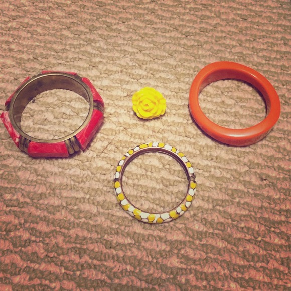 Warm tone bangle set with yellow rose ring.