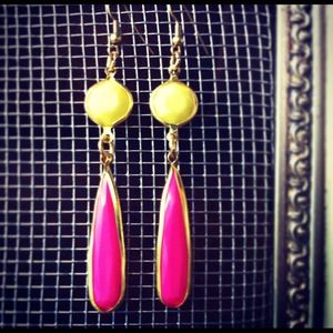 Neon Pink and Yellow Color Block Earrings