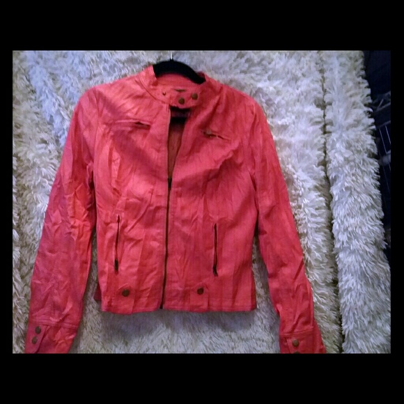 NWOT Hot pink coral leather jacket