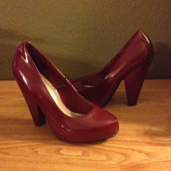 Burgundy patent leather heels