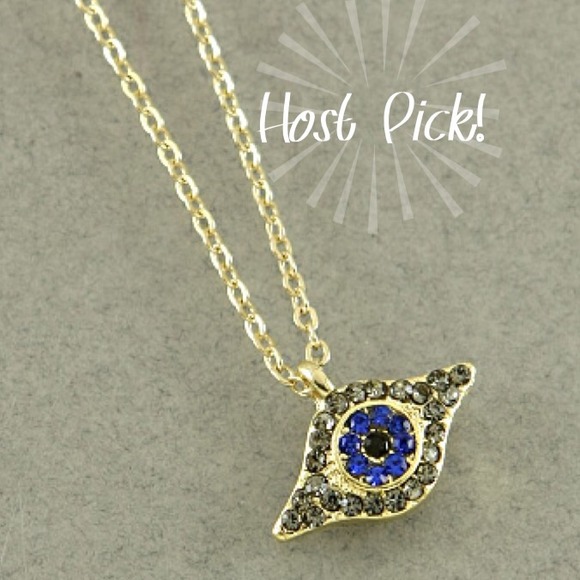 Jewelry - Gold tone sapphire evil eye necklace