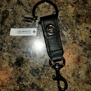 Coach black leather key fob