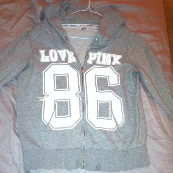 Gray LOVE PINK zip up hoodie