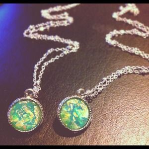 Aqua Foil Fire Necklace, Sterling Silver