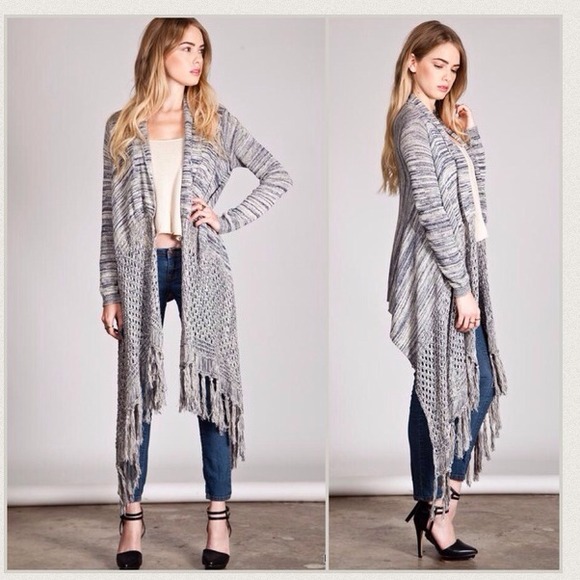 Grey Draped Cardigan Sweater - Picture 2 of 3