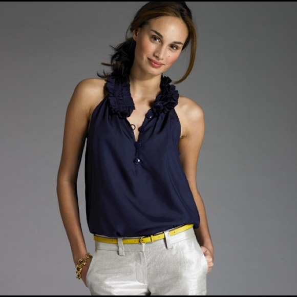 J.crew silk navy top new