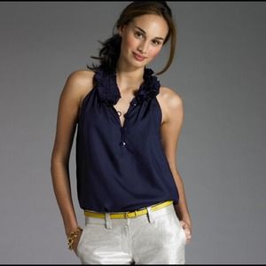 J.crew silk navy top new