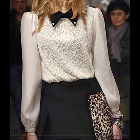 Sweet and Sexy Lace Blouse W/Peter Pan Collar
