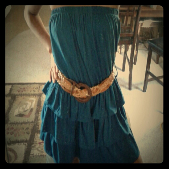 Turquoise strapless mini dress