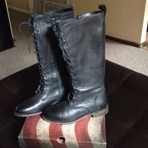 Vintage Eunice black lace up riding boots