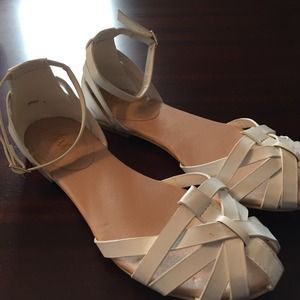 Cute white ankle strap flat sandals