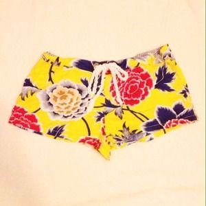 Yellow Floral Bird Shorts