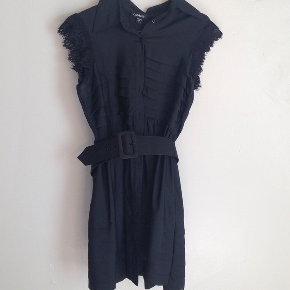All black BEBE baby doll dress with belt,worn once