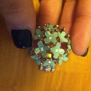 Tiffany Blue and Gold Flower Stretch Ring