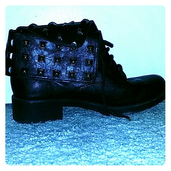 Black leather studded boots