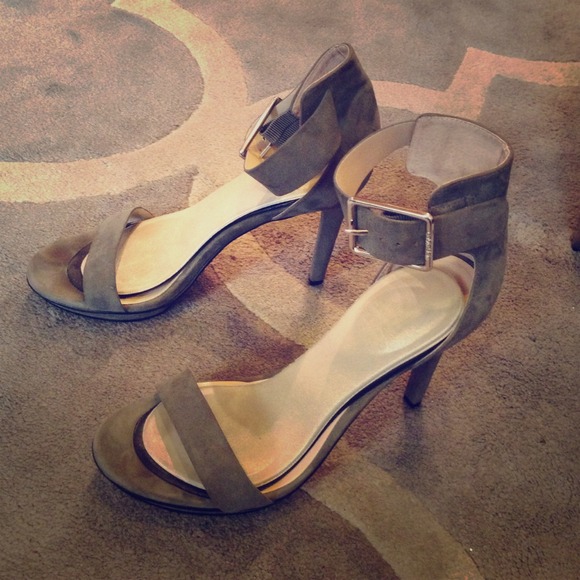 Gray suede calvin klein Vivian strappy heels.