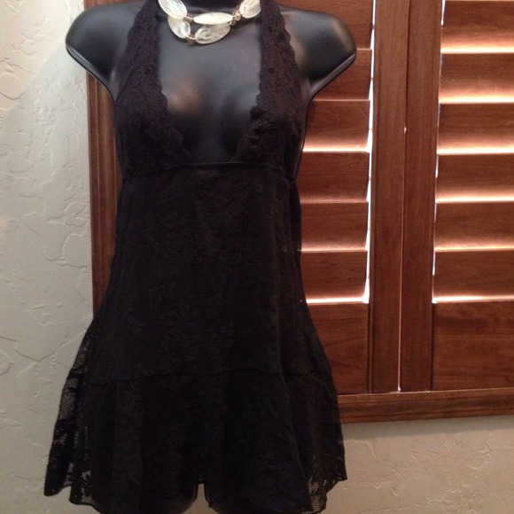 Victoria's Secret black lace halter babydoll.