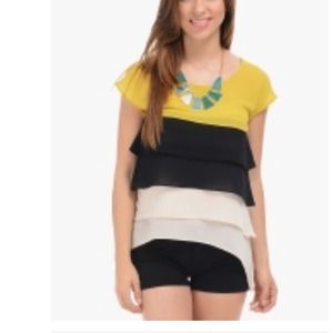 New short sleev triple layer mustard blouse
