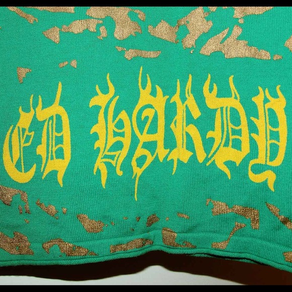 Authentic Ed Hardy Green & Gold Feline Knit Top - Picture 4 of 4