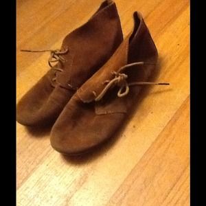 Mod cloth suede ankle booties.