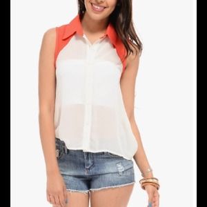 New button up sleeveless blouse red