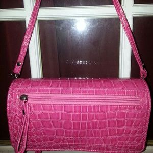 Hot Pink Croc  Buxton Cross Body Purse Wallet