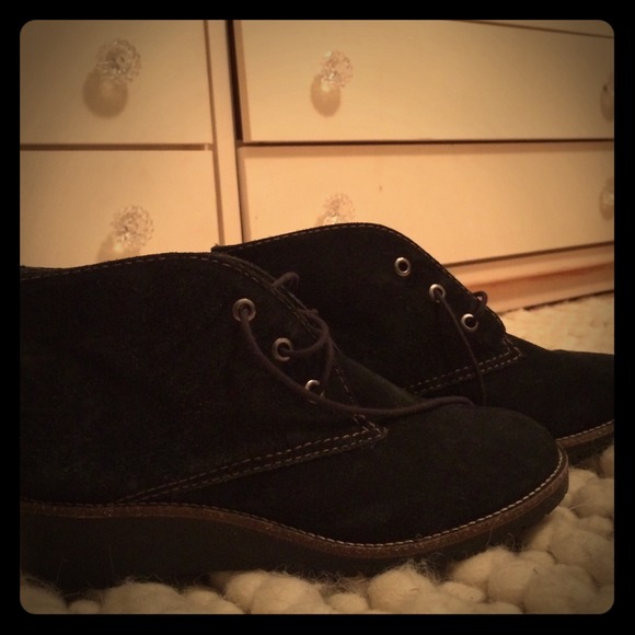 black suede ankle booties with little wedge 6.5