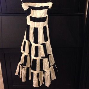 Strapless black and beige dress