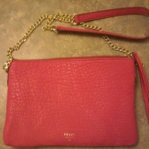 NWOT Fossil leather pink crossbody handbag