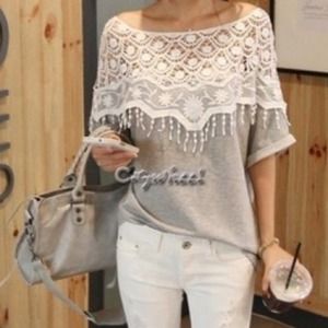 grey shirt with lace detail