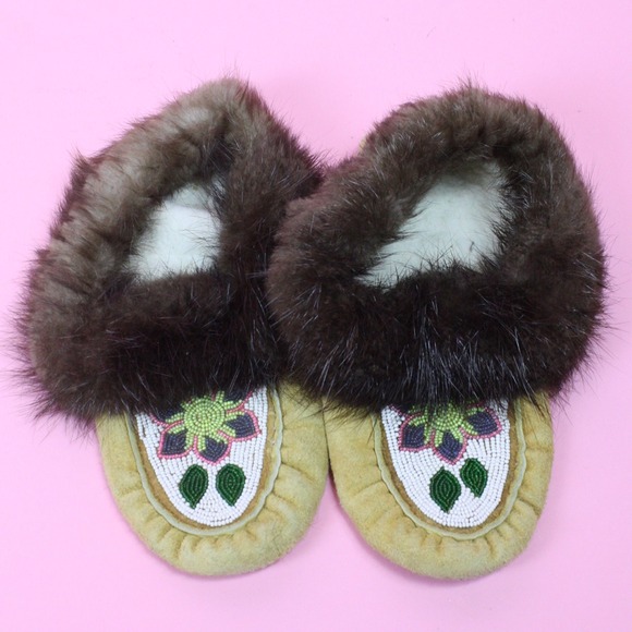 Vintage suede beaded slippers
