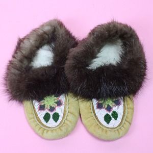 Vintage suede beaded slippers