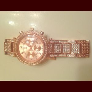 Rose gold party rhinestone wristwatch