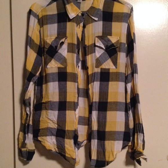 BDG Urban Outfitters Yellow and Navy Plaid Shirt