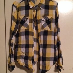 BDG Urban Outfitters Yellow and Navy Plaid Shirt