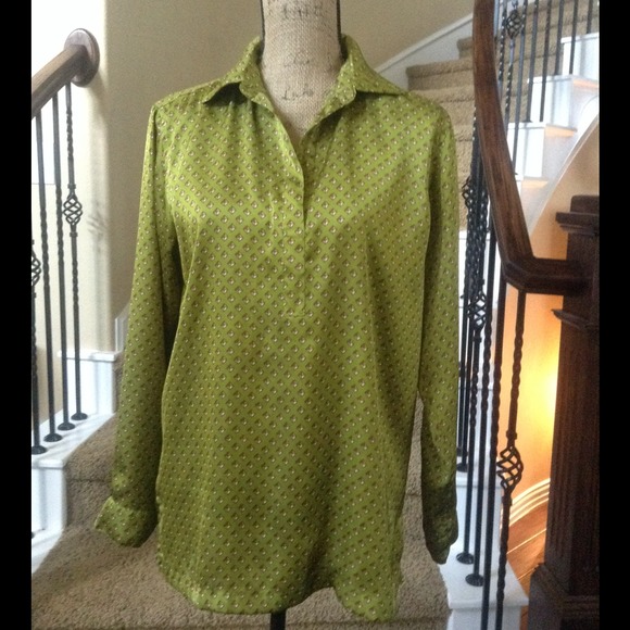 Green Silk Michael Kors Long Sleeve  Blouse.