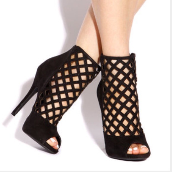 Caged open toe booties