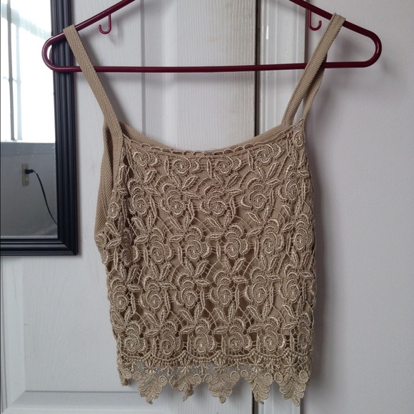 SOLLLDD Tan Scalloped Lace Tank