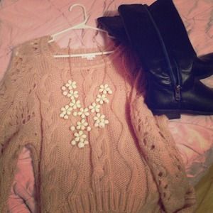 Oversized taupe cable knit sweater