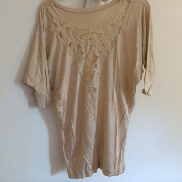 Beige lace back comfy shirt