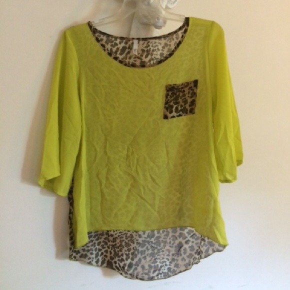 Chartreuse and leapord sheer top