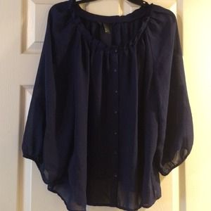 Navy blue blouse and salmon navy cardigan