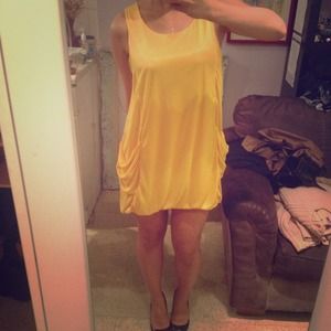 Draping Canary Yellow Dress with Pockets