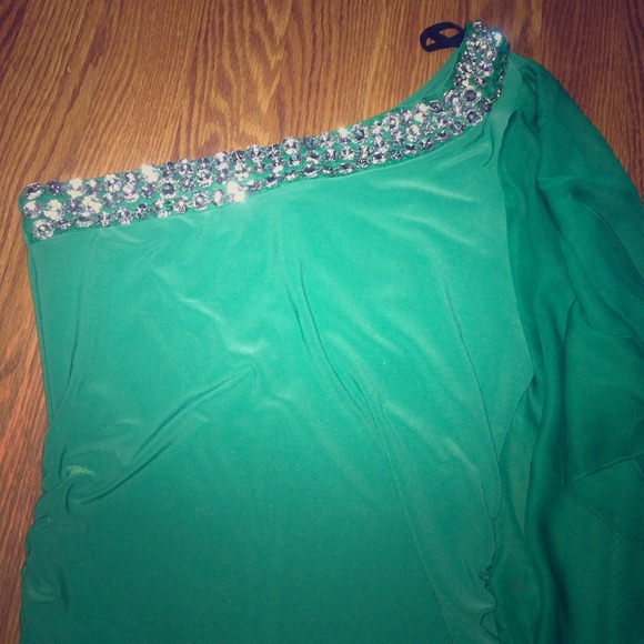 Body central Green off the shoulder blingy dress