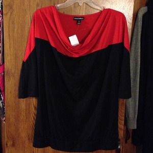Red & Black color block Top